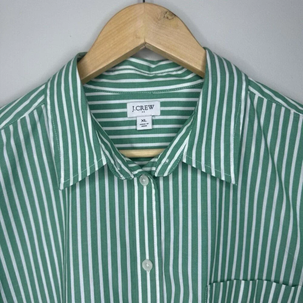 J. Crew Men’s Button Down Green White Stripe Dress Shirt Golf Men’s Size XL